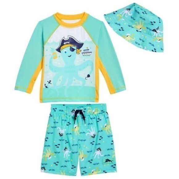 Tommy Bahama Kids'  3-piece Swim set with Bucket Hat, Octopus Pirate Size 3T New - Picture 1 of 7